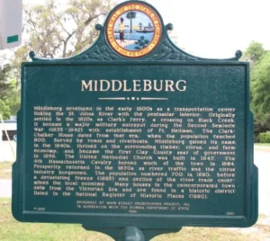 Image of a historical road sign explaining the history of Middleberg, Florida