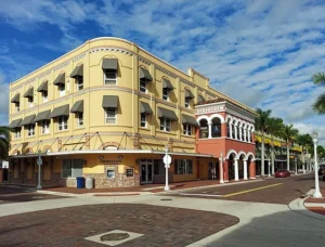 Historic River District Fort Myers Florida charming downtown Caloosahatchee River working-class urban county seat retirement